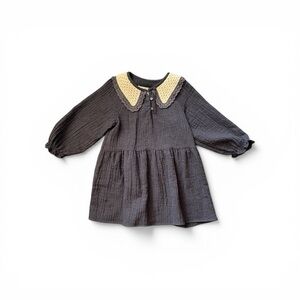 Zara blue/gray dress with cream crochet collar, size 4T